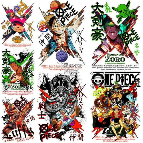 7 One Piece Streetwear Anime Designs Bundle Png + Psd