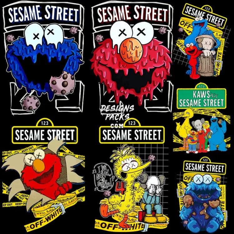 7 Sesame Cartoon Brand Streetwear Designs Bundle Png + Psd