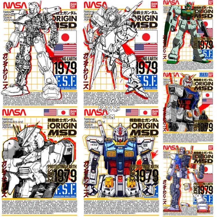 7 Space Robot Usa Japan V1 Streetwear Anime Designs Bundle Png + Psd