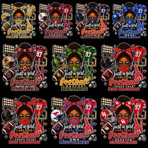 70 College Just A Girl Who Loves Football NCAA Teams Designs Bundle PNG
