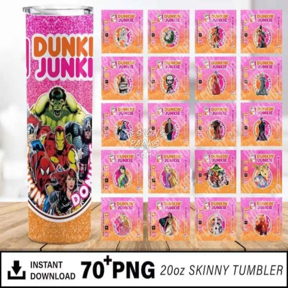 70 Super Heroes Dunkin Junkie Kids Tumbler Wrap Bundle Png