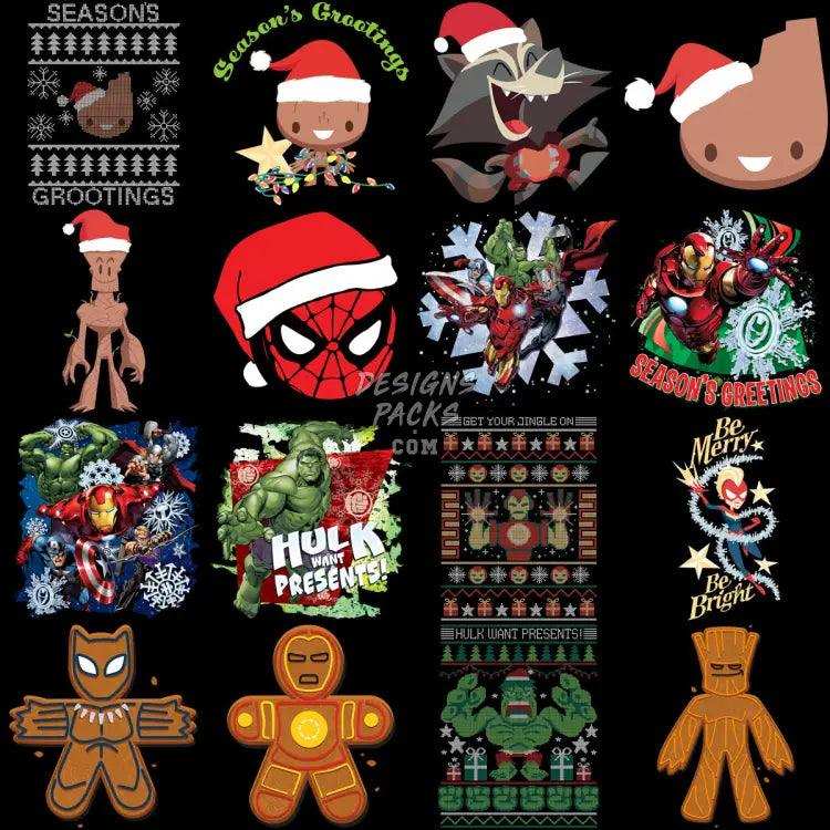 70 Superheroes Christmas Cartoon Designs Bundle Png