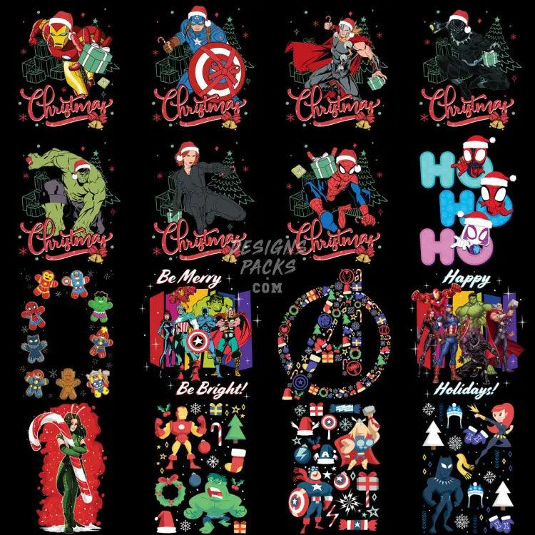 70 Superheroes Christmas Cartoon Designs Bundle Png