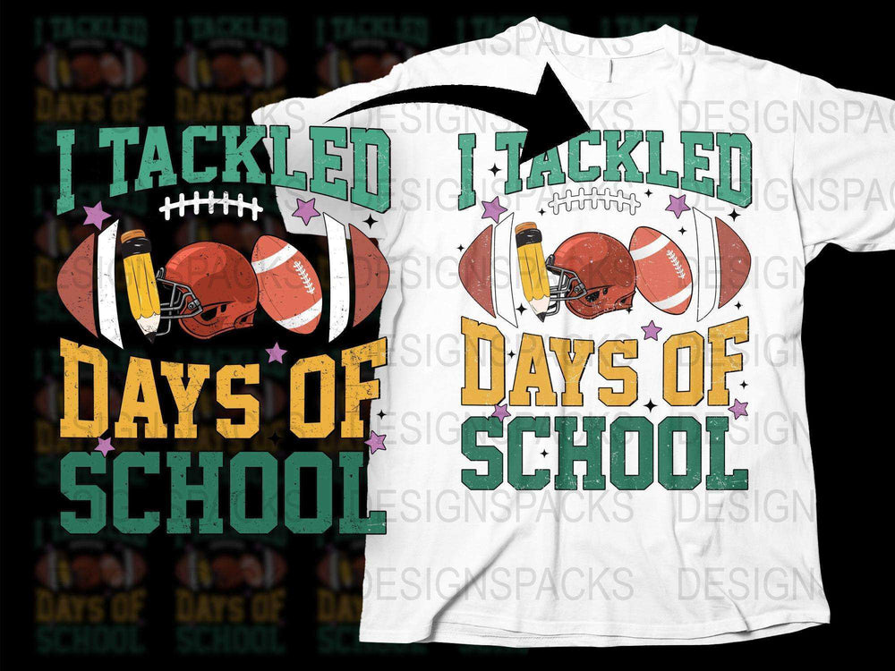 Kids Football T-Shirt 'I Tackled 100 Days of School' Graphic Tee, Sports School Celebration, Fun Educative Top, Boys Girls White Shirt