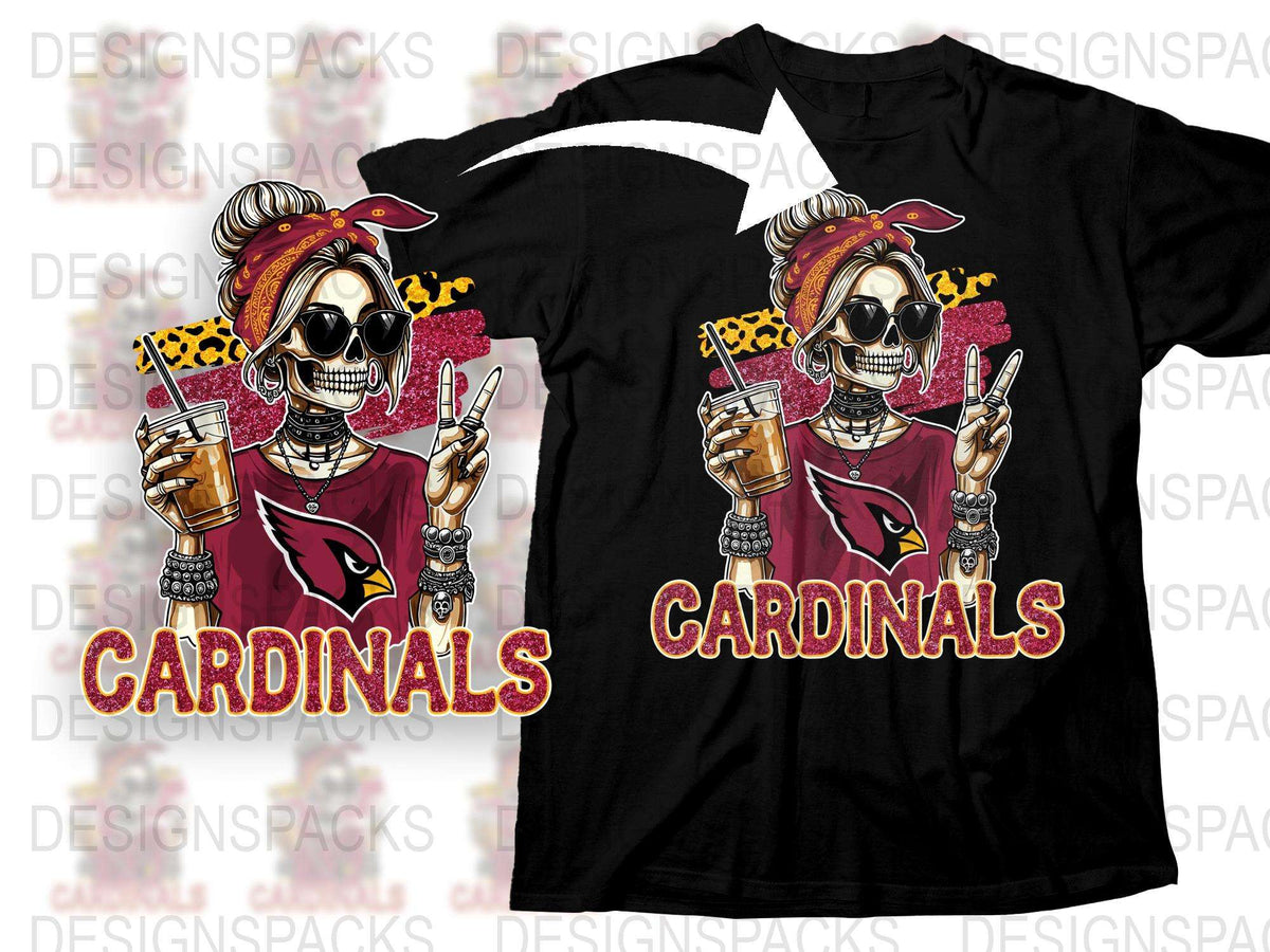 Cool Skeleton Drinking Coffee Cardinals T-Shirt, Hipster Skull Graphic Tee, Unisex Fashion Casual Shirt