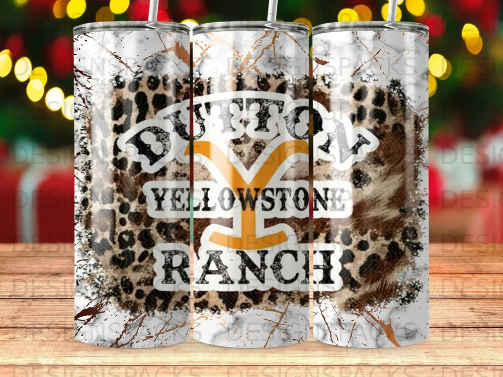 Yellowstone Ranch tumbler with leopard print and distressed textures.