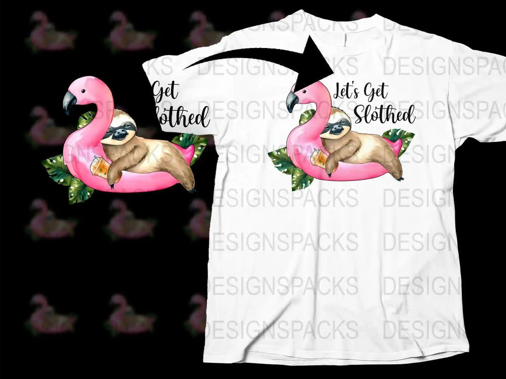 Funny Sloth Flamingo T-Shirt, Let's Get Slothed Graphic Tee, Cute Animal Party Shirt, Tropical Summer Fashion Unisex Top