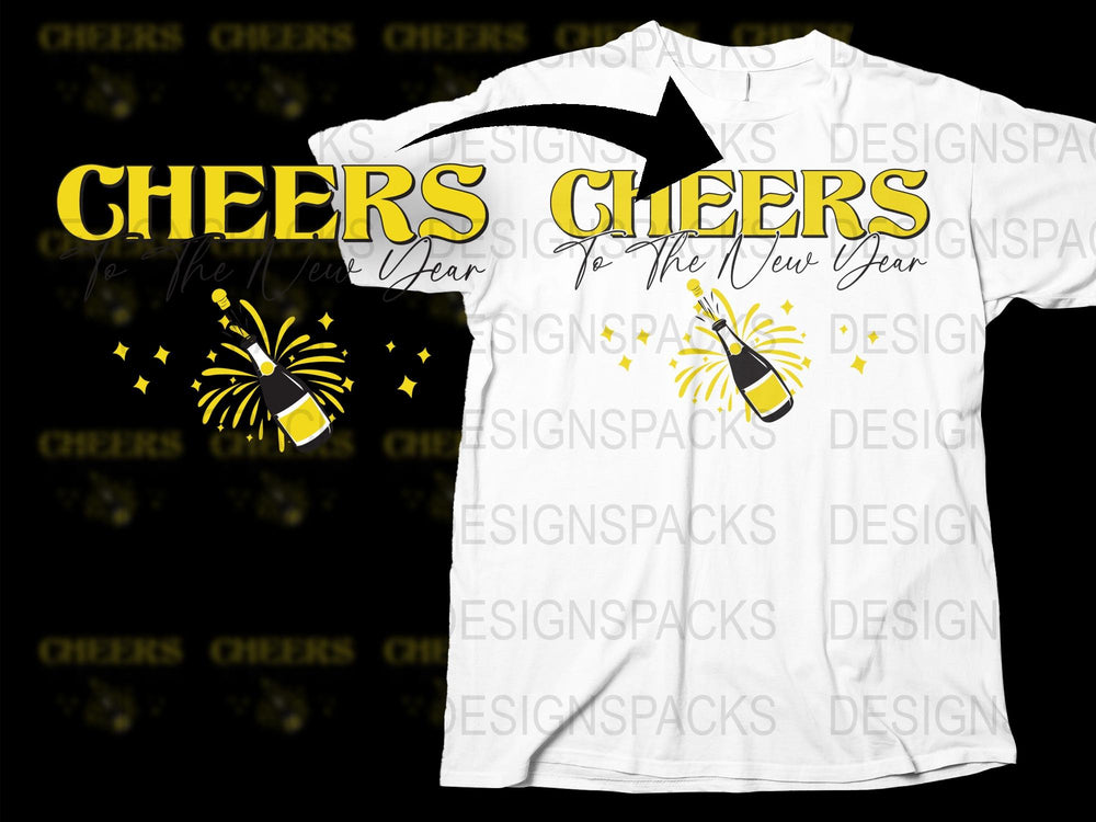 Cheers for the New Year T-Shirt, Festive Holiday Graphic Tee, Unisex White Shirt with Gold Accents