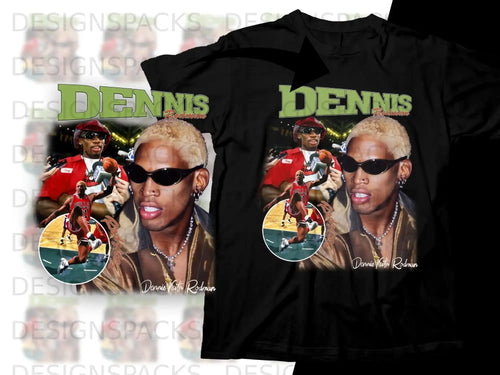 Dennis Rodman graphic t-shirt with vintage basketball player imagery.