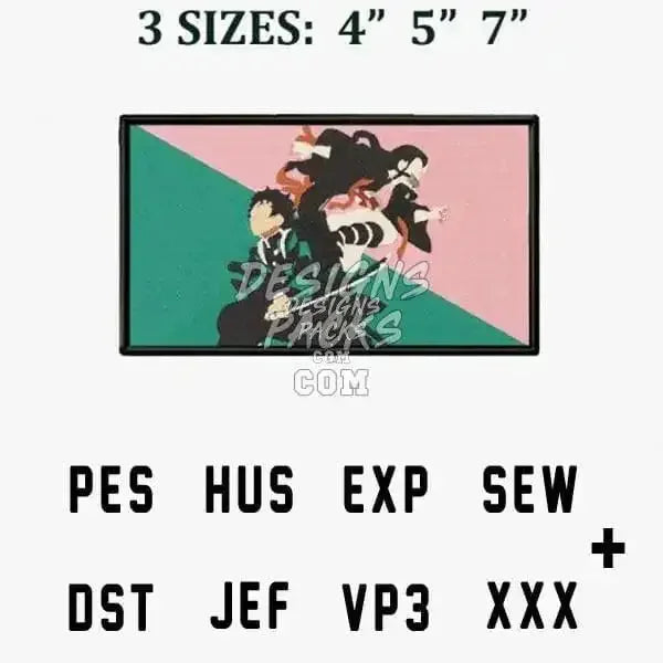Kamado Nezuko Tanjiro Anime Embroidery Design
