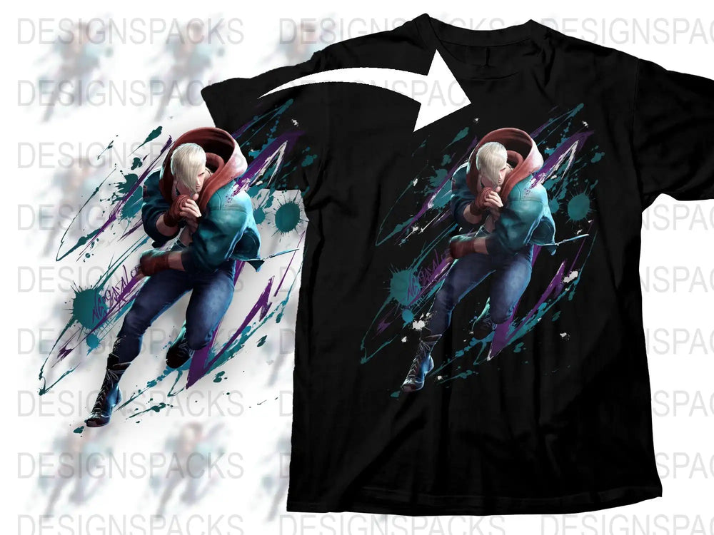 Anime Style Warrior Girl Graphic T-Shirt, Vibrant Splash Art, Bold Colors, Modern Casual Wear