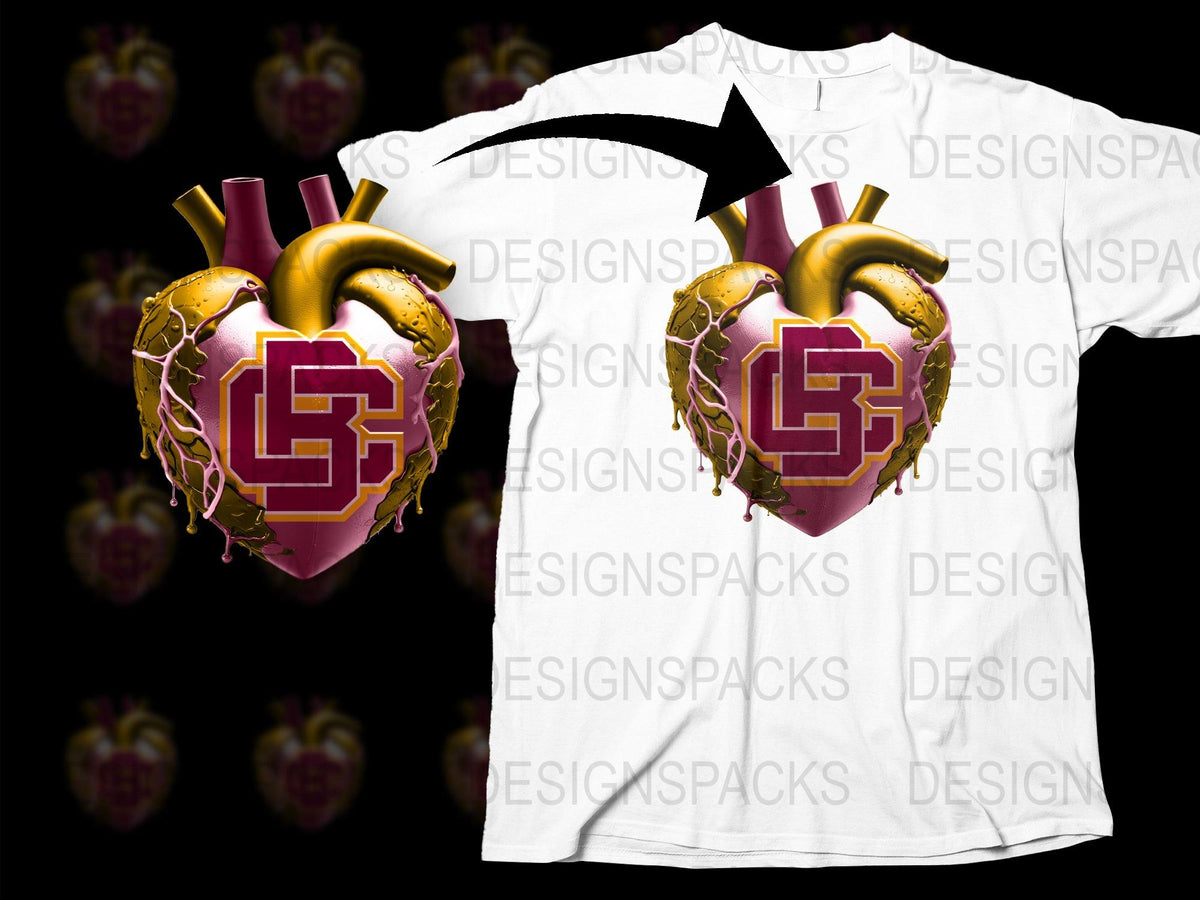 Unique Heart Design T-Shirt, Anatomical Heart Graphic Tee, Bold Pink and Gold, Stylish Casual Wear, Unisex Shirt Sizes