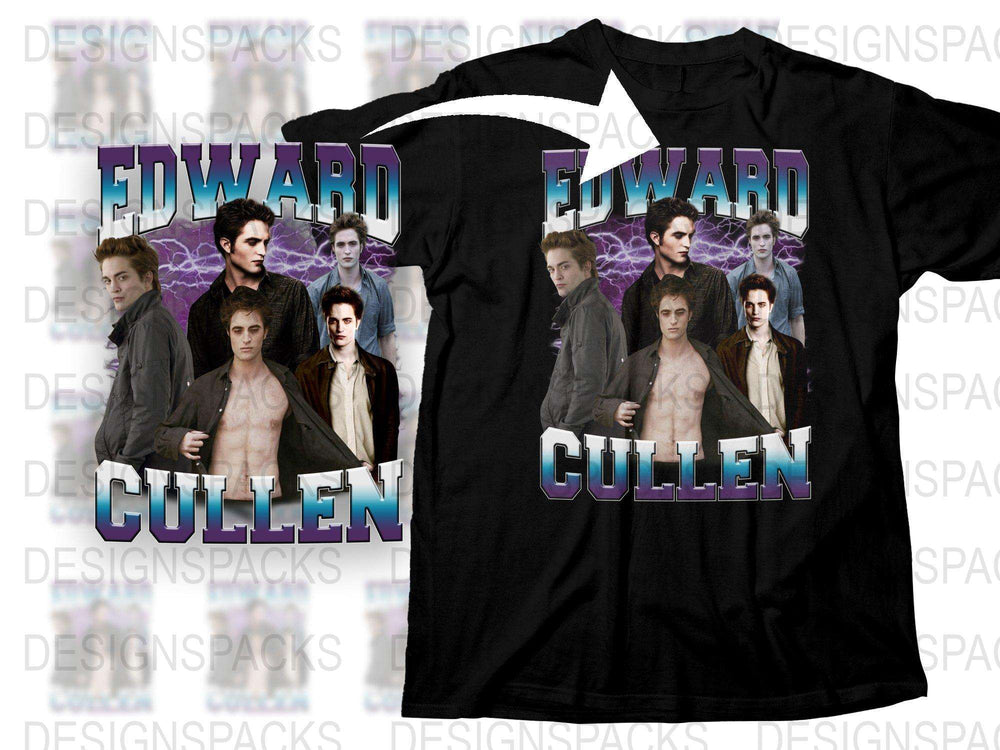 Edward Cullen T-Shirt, Twilight Saga Movie Fan Merch, Purple Graphic Tee, Unisex Vampire Shirt