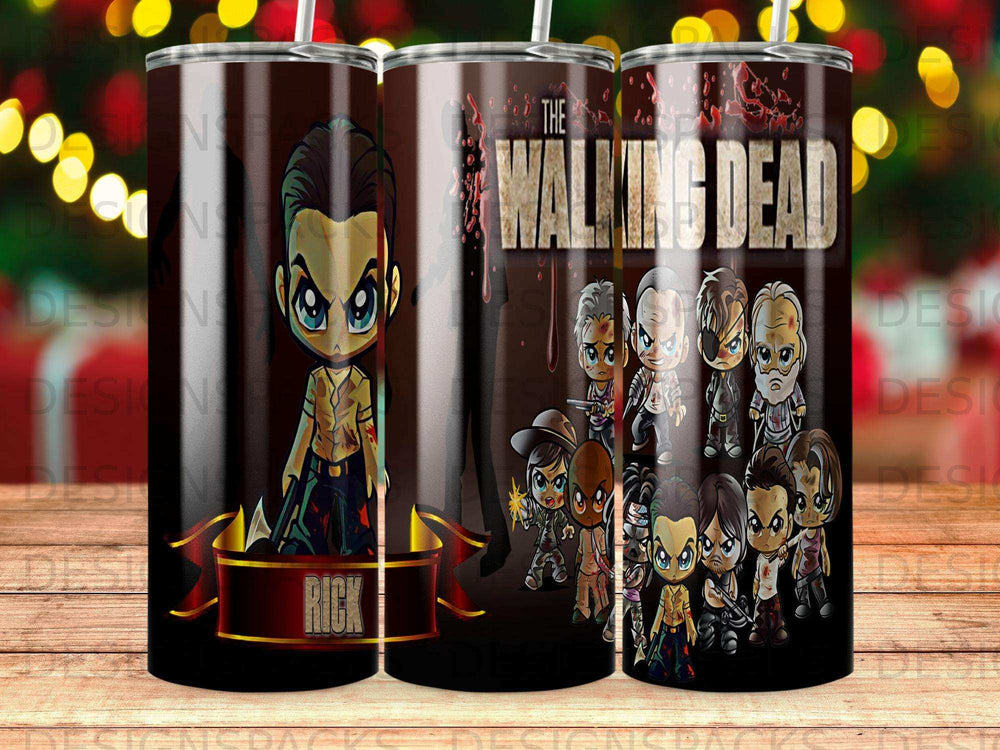 The Walking Dead characters in chibi style on a tumbler.