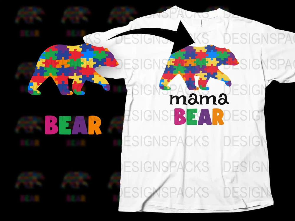 Colorful Mama Bear T-Shirt, Multicolor Bear Graphic Tee, Family Matching Shirts, Mother's Day Gift Idea