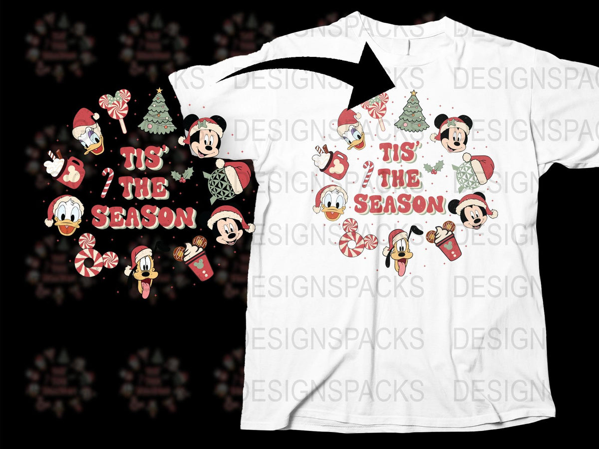 Disney Christmas T-Shirt, Mickey Minnie Holiday Season Tee, Festive Cartoon Characters Apparel, Family Matching Shirts