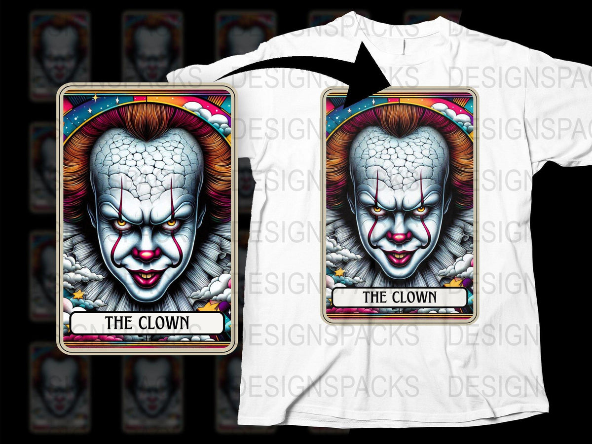 Horror Clown Graphic T-Shirt, Vintage Carnival Style Tee, Creepy Clown Face Design, Unisex Horror Fan Apparel