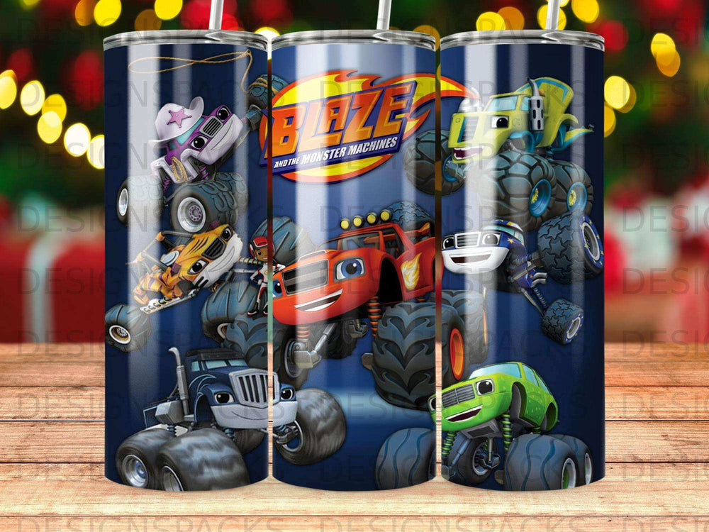 Blaze and the Monster Machines characters on a blue background.