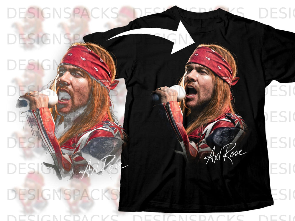 Black t-shirt with Axl Rose graphic and signature.