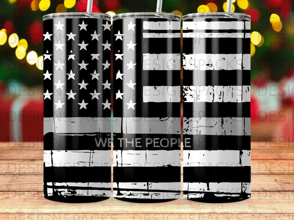 Tumbler with American flag design and "WE THE PEOPLE" text.