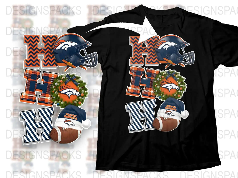 Denver Football Graphic T-Shirt, Blue Orange Team Helmet Design, Casual Sports Apparel