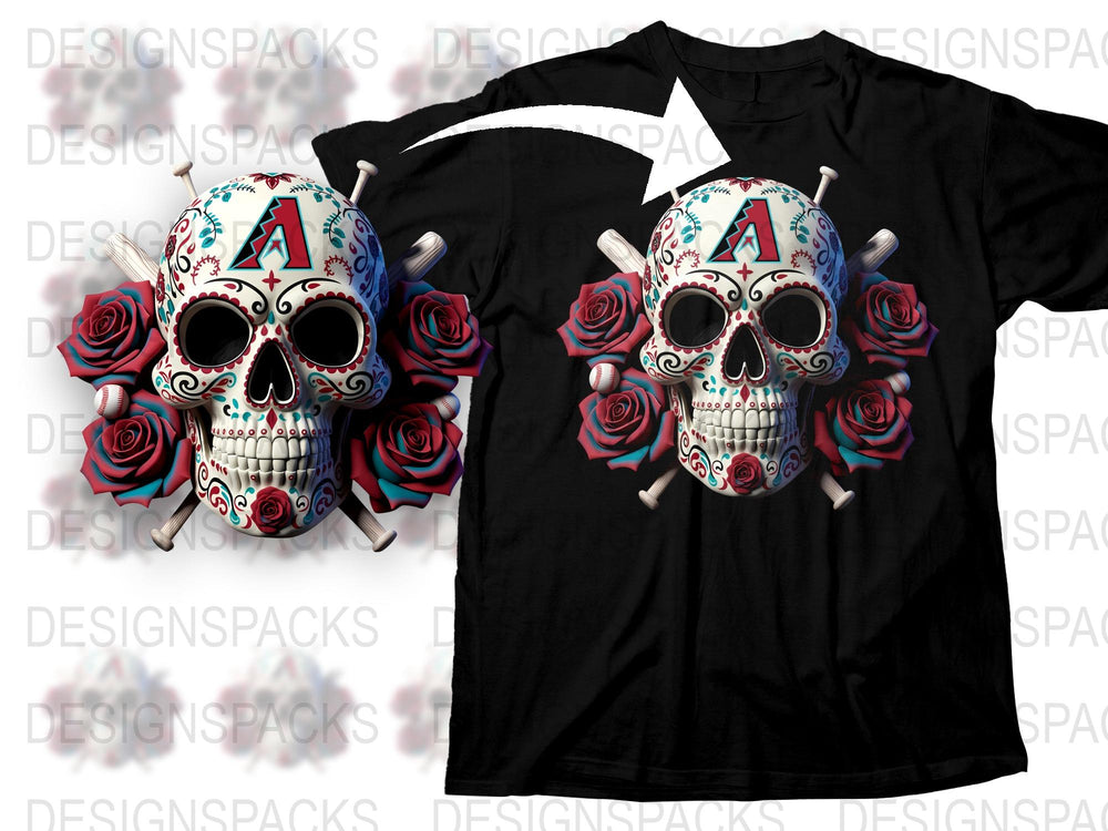 Gothic Skull T-Shirt with Floral Design, Sugar Skull and Roses, Black Tee, Unisex Graphic Shirt for Halloween and Day of the Dead