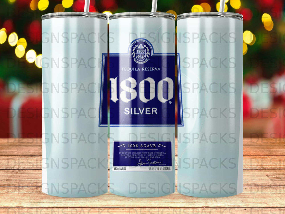 1800 Silver Tequila bottle label with "1800 Silver" and "100% Agave" text.