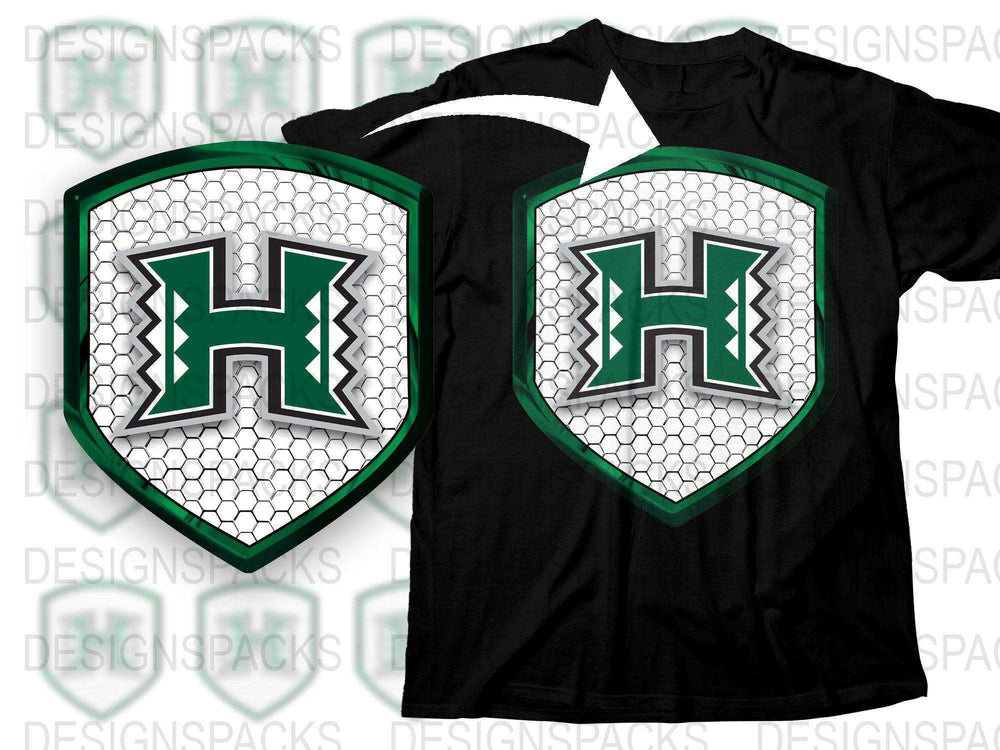 Custom Black T-Shirt with Green and White Letter H Shield Design, Sports Team Apparel