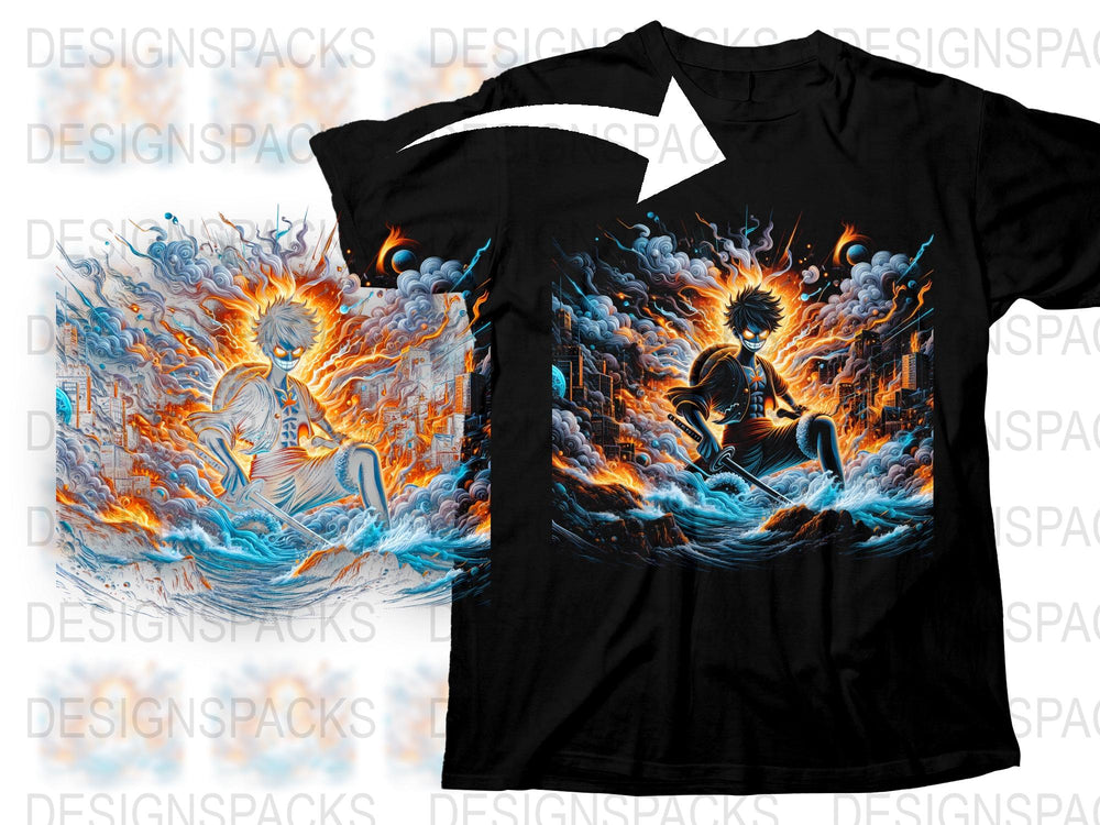 Surreal Ocean Fire T-Shirt, Urban Mythical Art Print Tee, Unisex Graphic T-Shirt, Fantasy Art Clothing, Unique Design Shirt