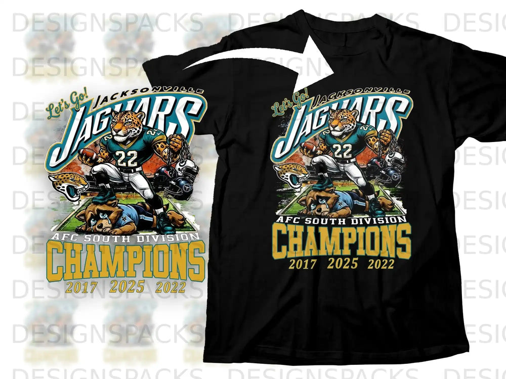 Jacksonville Jaguars AFC South Division Champions t-shirt with football players.