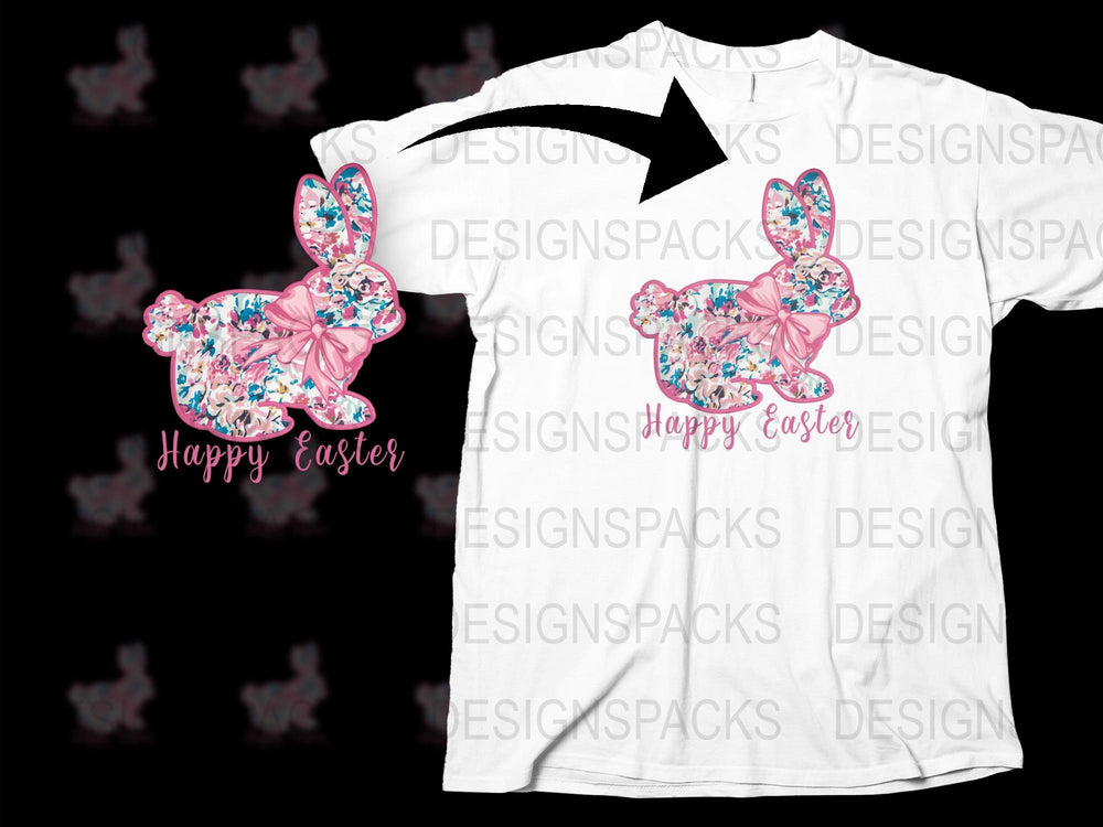 Easter Bunny T-Shirt with Floral Pattern, Happy Easter Graphic Tee, Spring Festival Clothing for All Ages