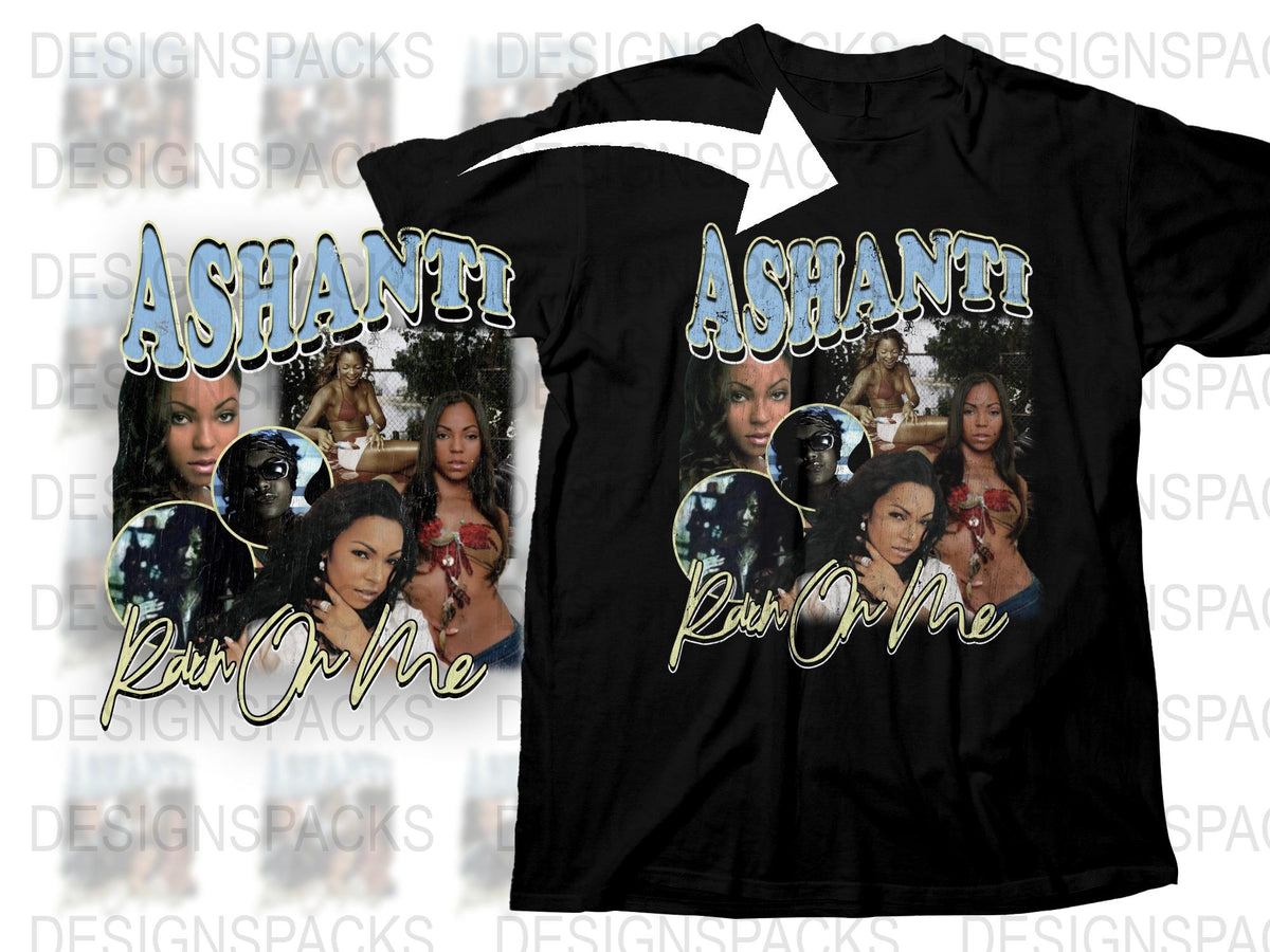 Ashanti 'Rain On Me' Graphic T-Shirt, Vintage Look 2000s RandB Music Tee, Hip Hop Fashion Top