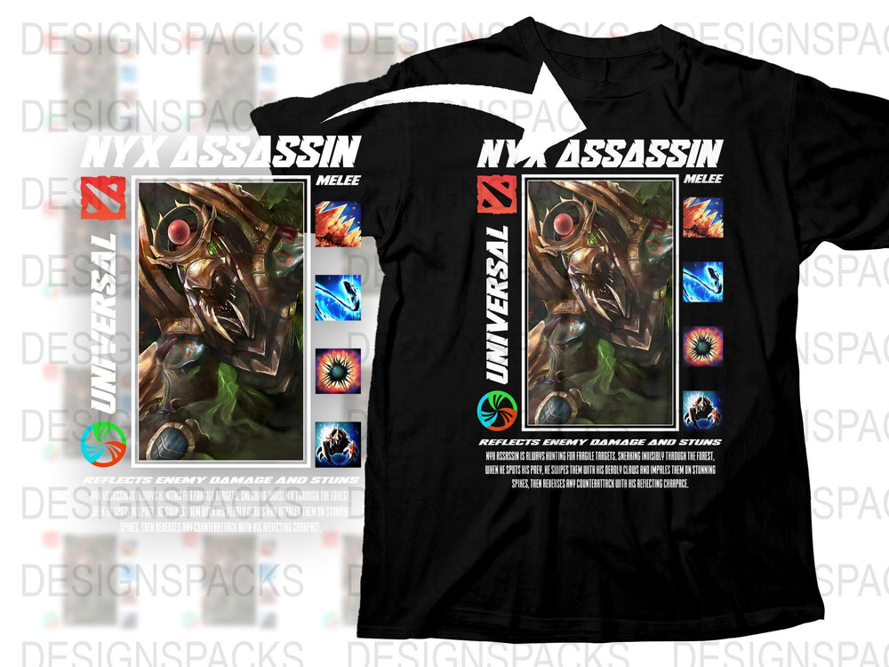 NYX Assassin Dota 2 Character T-Shirt, Gaming Graphic Tee, Black Cotton Shirt, Gaming Merchandise, Unisex Adult Clothing