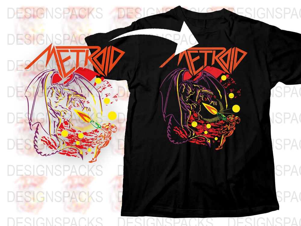 Metroid Inspired Graphic T-Shirt, Retro Video Game Tee, Samus Aran Design, Gamers Apparel, Unique Geek Gift, Black Cotton Shirt