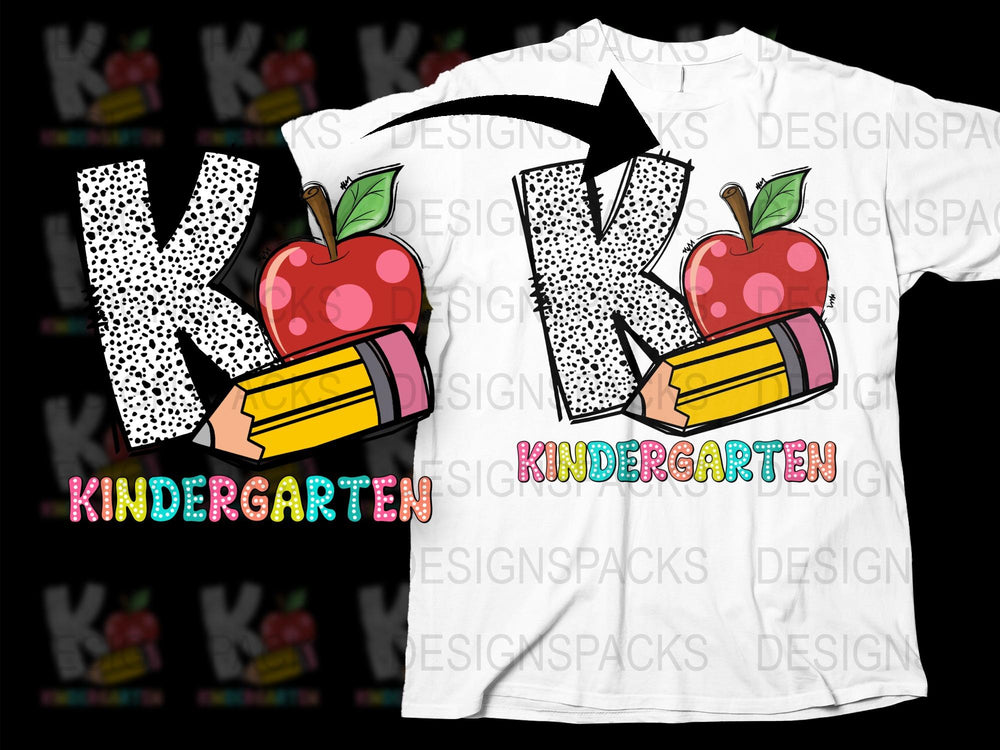 Kindergarten Teacher T-Shirt with Apple and Pencil Design, Cute Educator Gift, Colorful Graphic Tee for Teachers