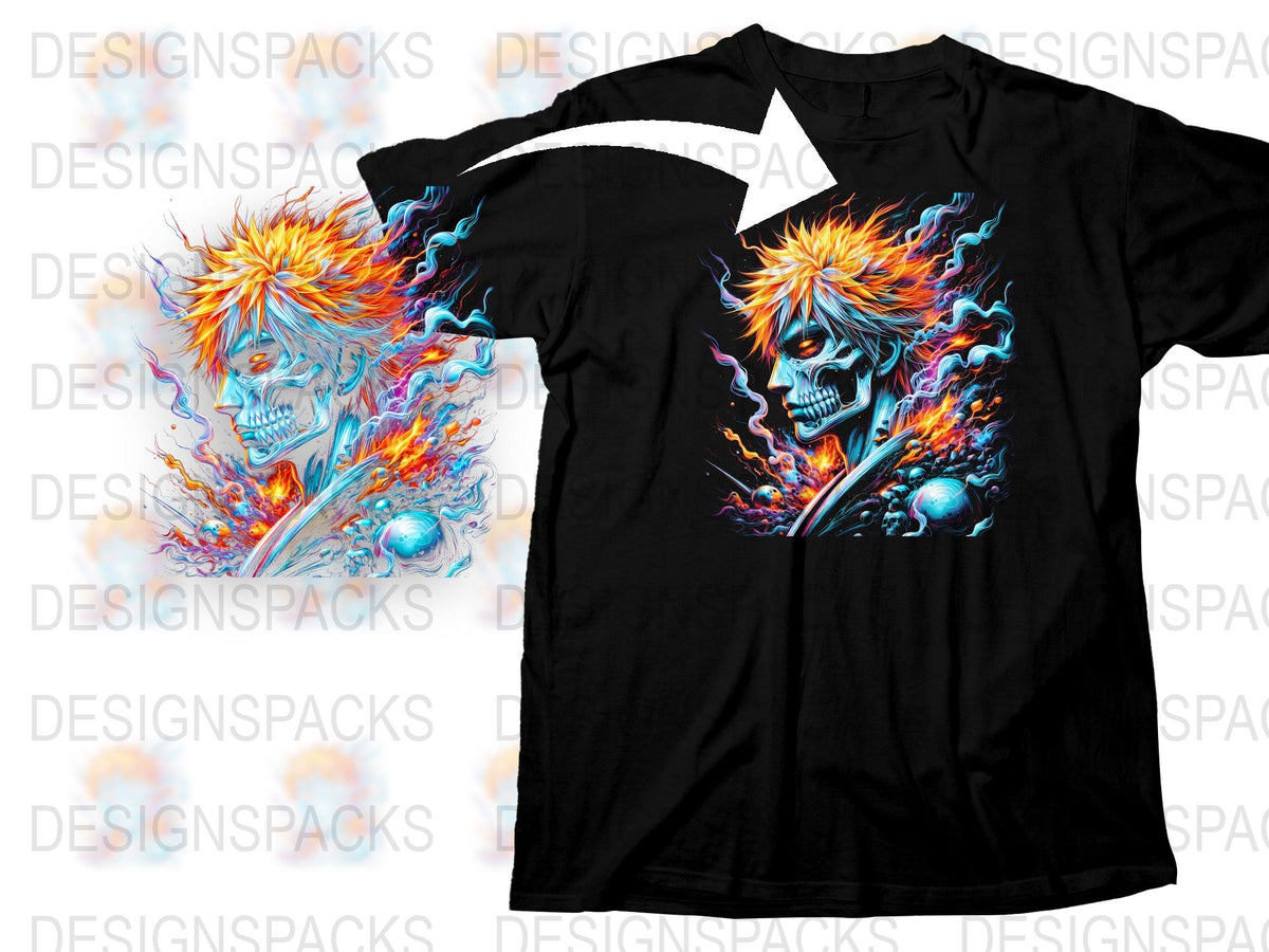 Men's Graphic T-Shirt, Cool Skull Flame Design, Trendy Artistic Black Tee, Unique Casual Streetwear, Vibrant Colors