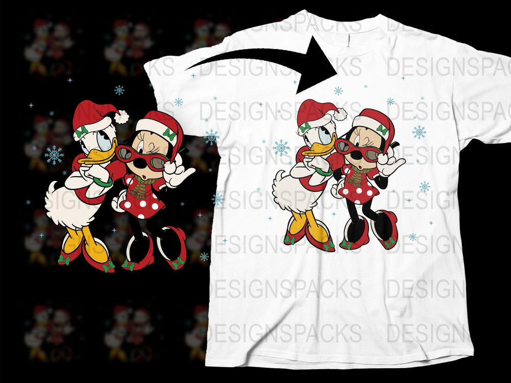 Festive Holiday T-Shirt Featuring Cartoon Ducks in Santa Hats, Christmas Apparel for Families