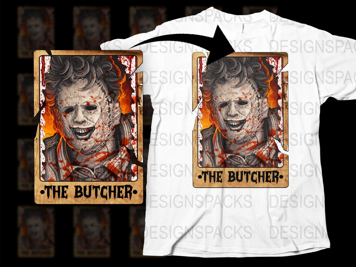 The Butcher Horror T-Shirt, Scary Clown Graphic Tee, Halloween Costume, Unique Fire Design, Spooky Clothing, Gift for Horror Fans