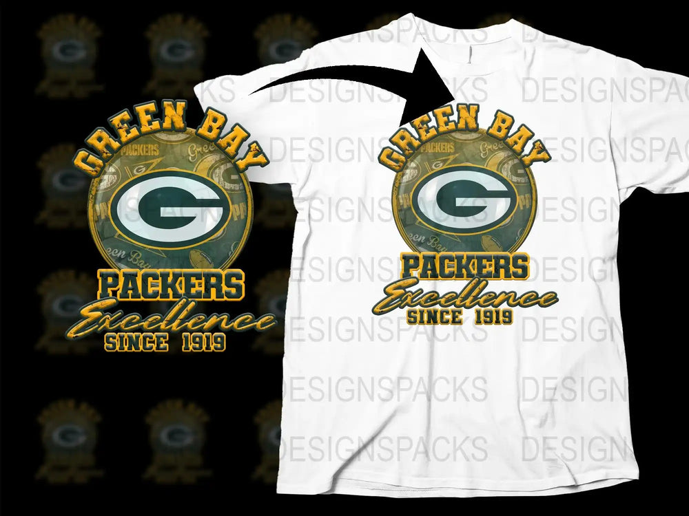 Green Bay Packers T-Shirt Vintage Logo Design, Excellence Since 1919 Fan Apparel
