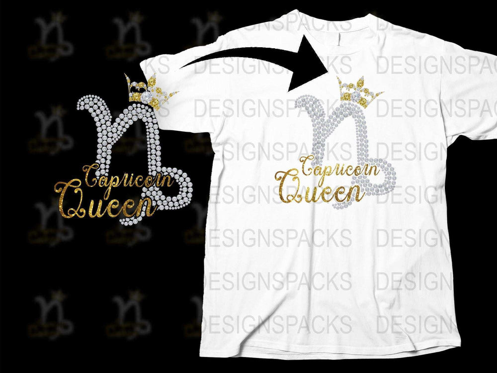 Capricorn Queen T-Shirt, Zodiac Sign Birthday Gift, Women's White Graphic Tee with Gold Crown Design