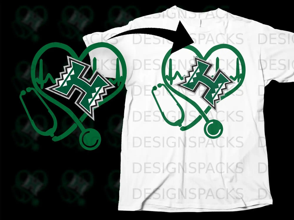 Heart and Stethoscope with H Design White Shirt