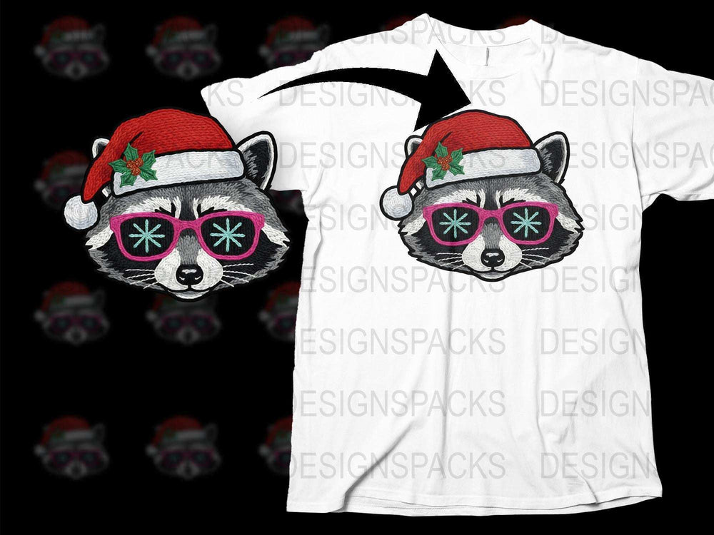 Christmas Raccoon T-Shirt, Festive Holiday Animal Tee with Santa Hat, Unisex Graphic Shirt