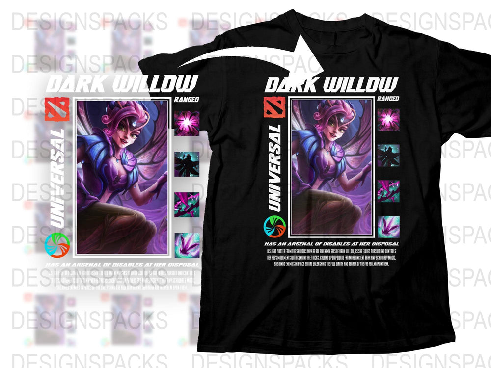 Dark Willow Gamer T-Shirt, Fantasy Character Tee, Graphic Purple Design, Gaming Apparel, Unisex Clothing