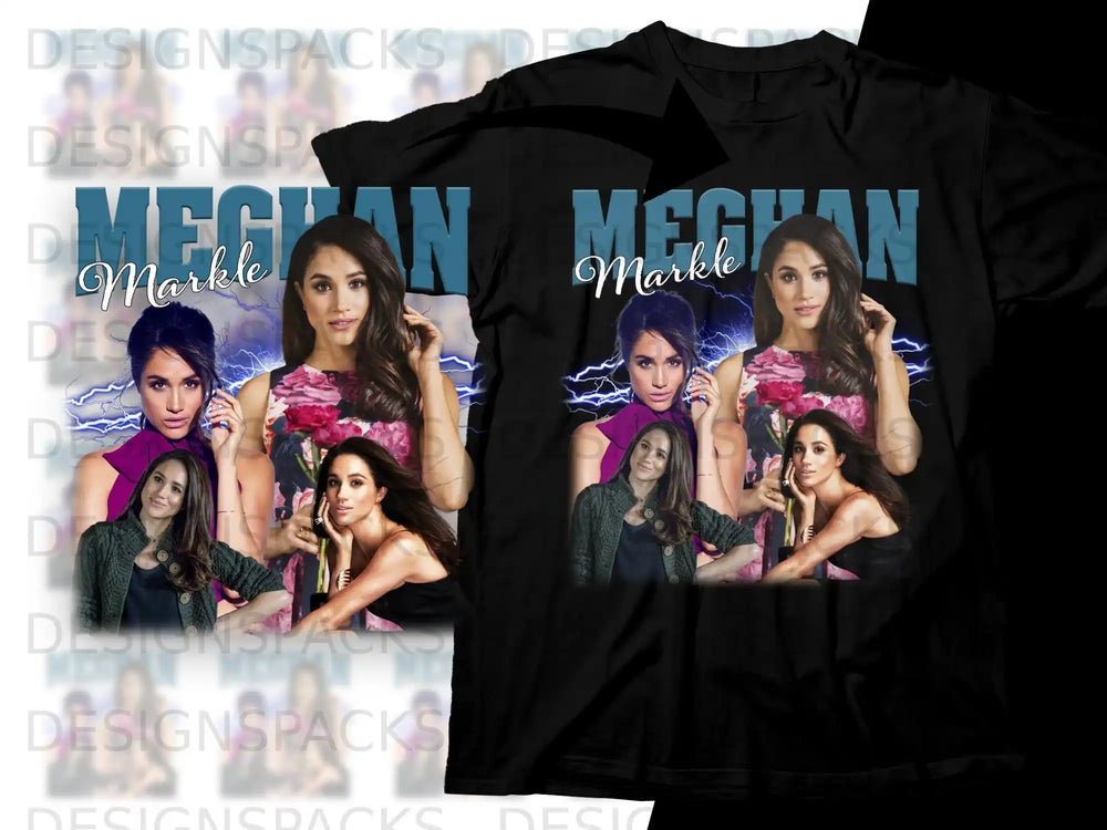 T-shirt featuring multiple images of Meghan Markle in a collage.