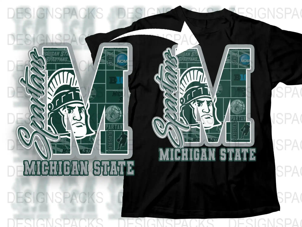 Michigan State Spartans T-Shirt, NCAA College Sports Tee, Graphic Print Black Shirt