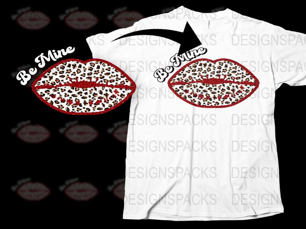Be Mine Red Lips T-Shirt, Valentine's Day Romantic Kiss Graphic Tee, Trendy Love Expression Apparel for Couples.