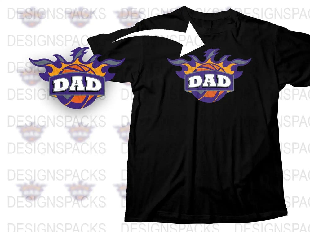 Dad Fireball Graphic T-Shirt, Cool Father's Day Gift, Black Tee, Unique Dad Apparel, Basketball Style Design, Bold Colors