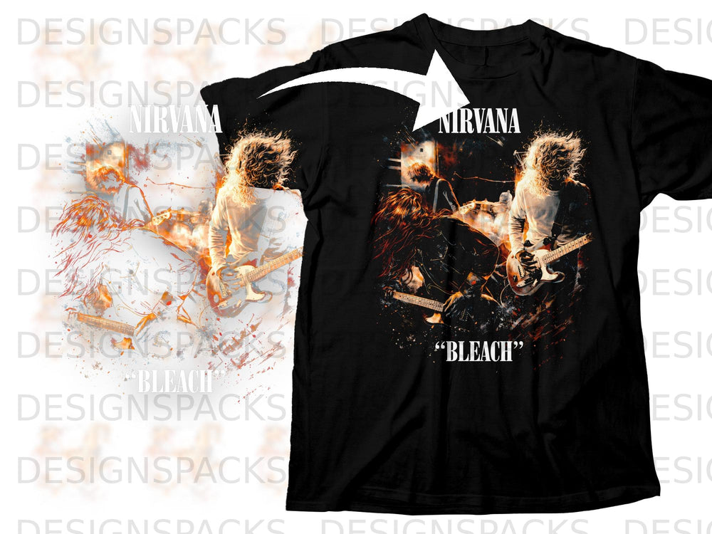 Black t-shirt featuring grunge art with "Nirvana Bleach" text.