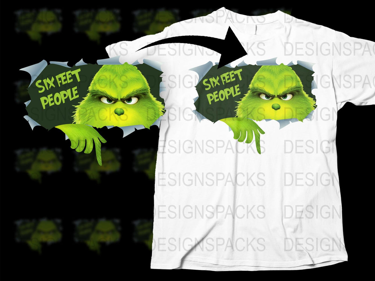 Grinch Inspired T-Shirt, Funny Christmas Tee, Holiday Graphic Shirt, Six Feet People Design, Unisex Adult Clothing