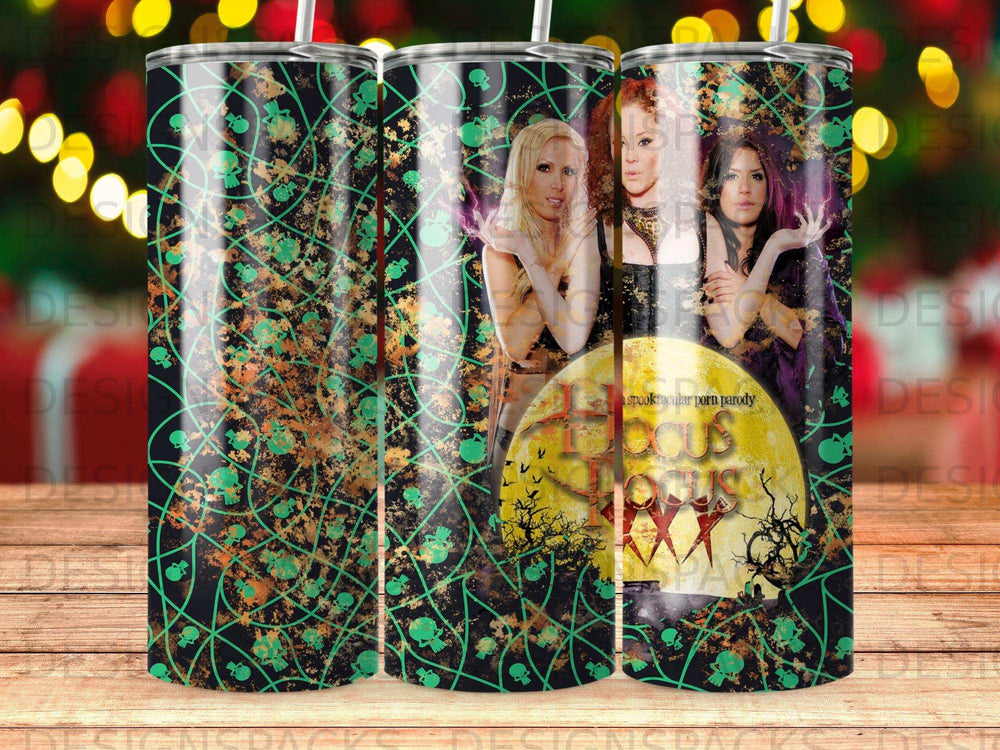 Hocus Pocus movie poster with Sanderson sisters, bats, and Halloween moon.